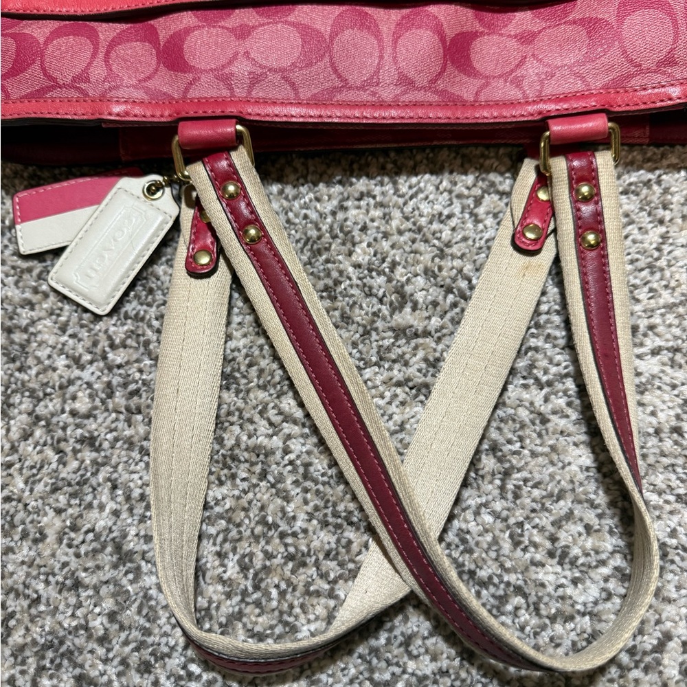Y2K Vintage Coach Pink Heritage Stripe Signature Tote from 2008 - Picture 10 of 10